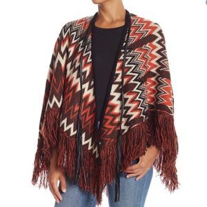 Vertigo Fringe Trim Knit Cape Poncho Size L/XL